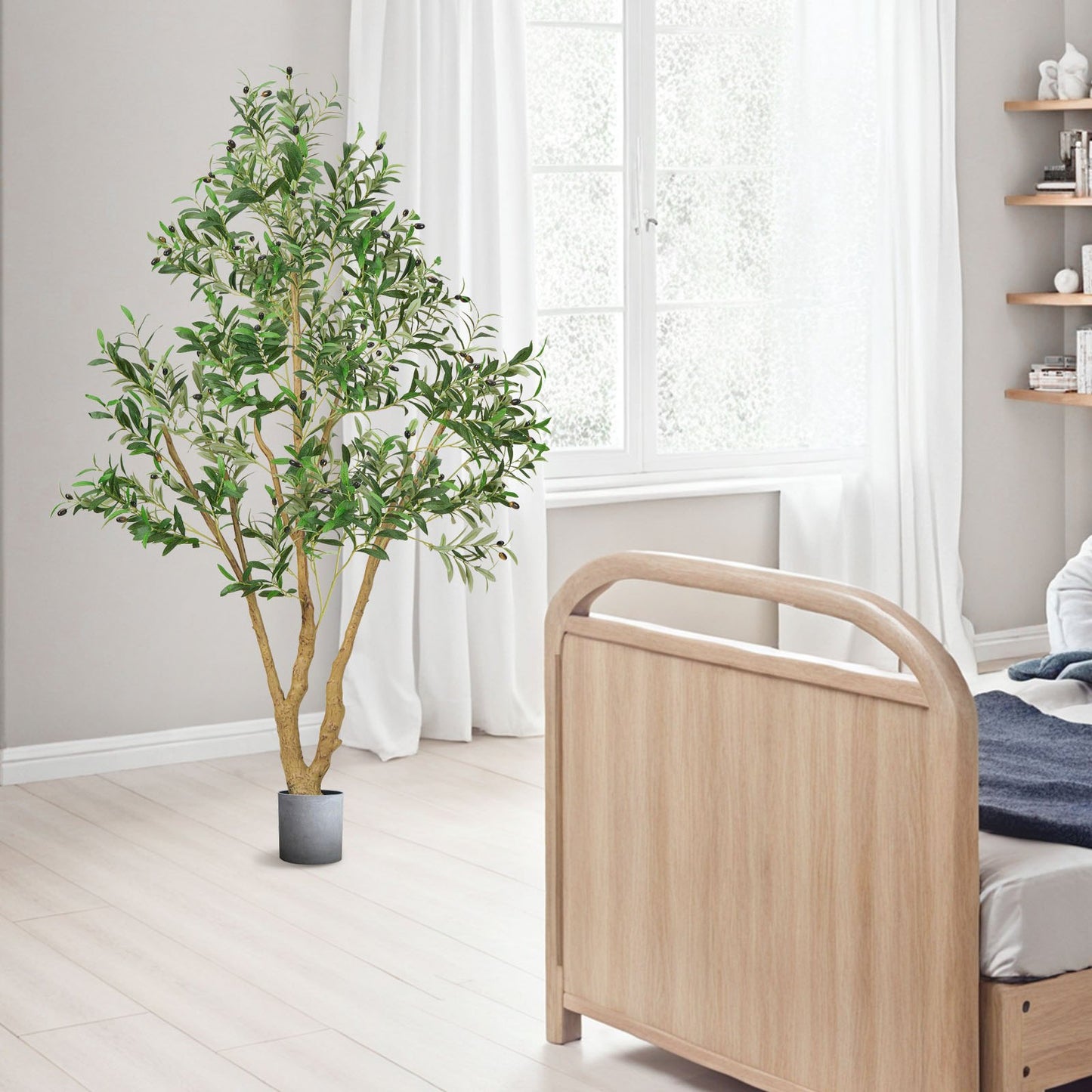 6FT Artificial Olive Tree with Black Pot - Tall Fake Plant for Home & Office Decor