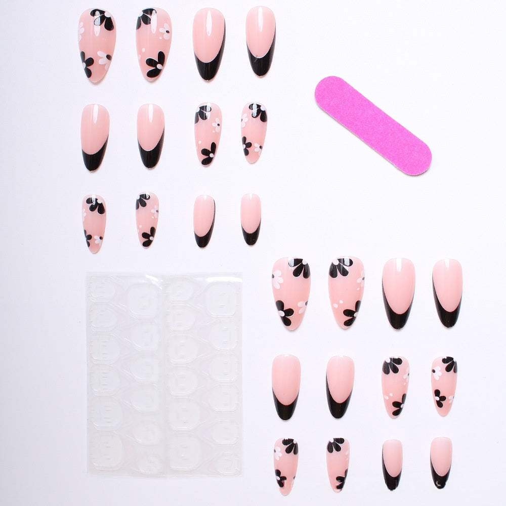 Wearable Nail Tips Set with Flower Designs - Removable Manicure Extensions