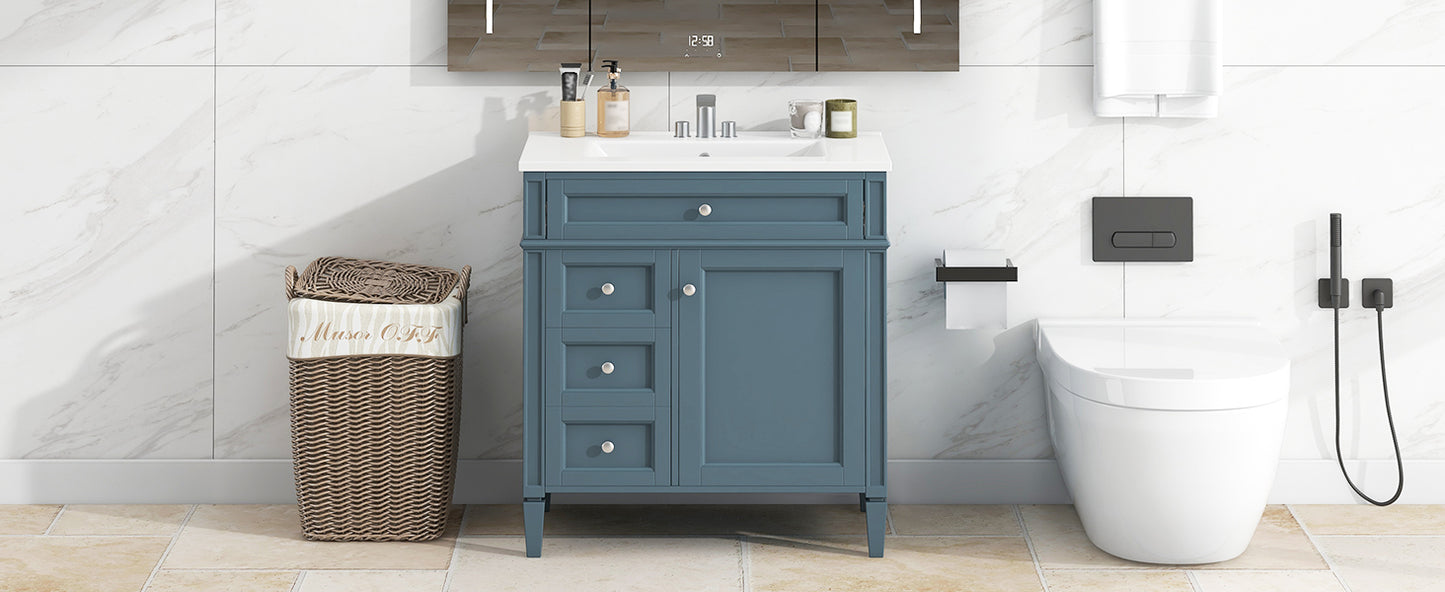30'' Modern Bathroom Vanity with Sink & Storage - Blue