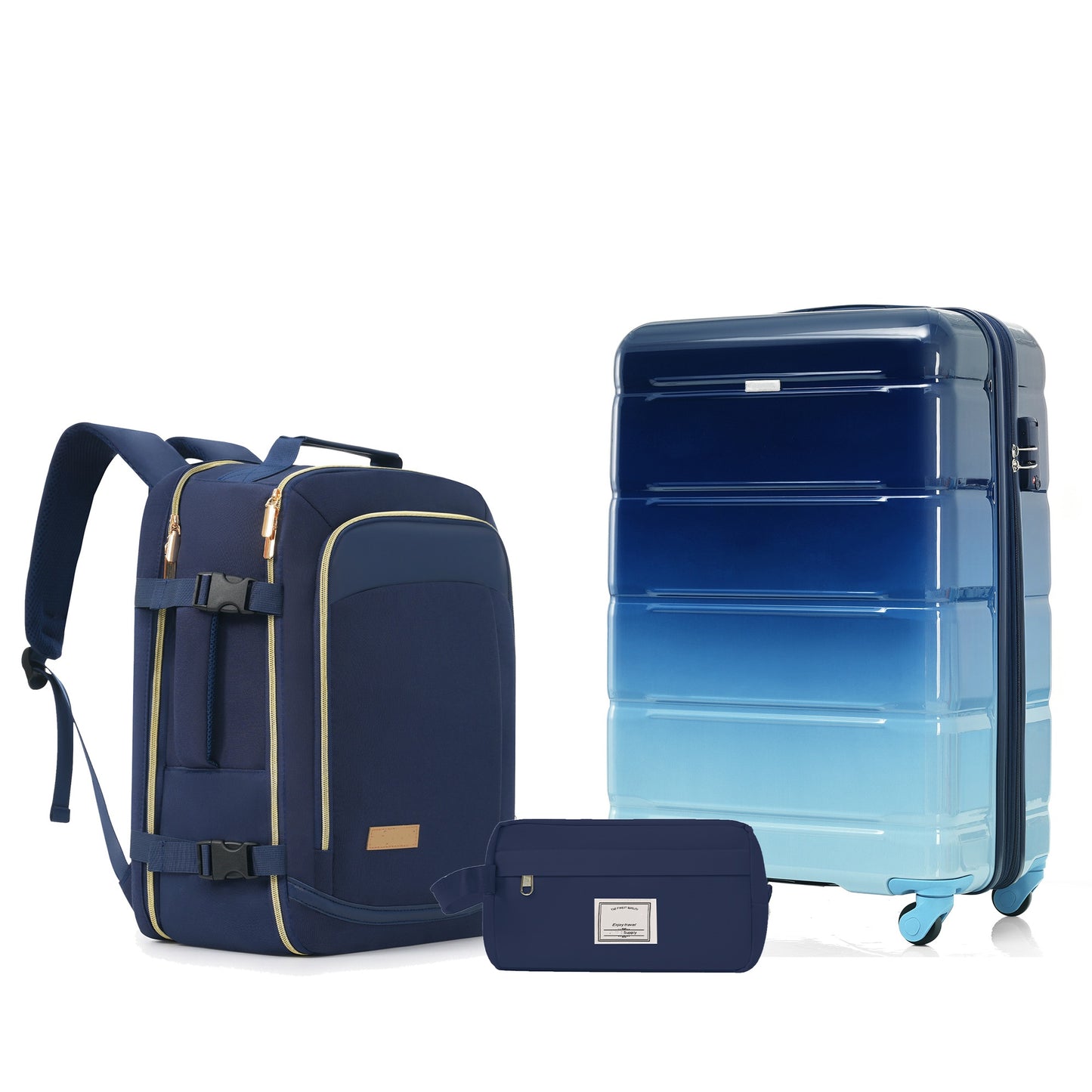 3-Piece Navy Luggage Set with 20in Suitcase, Duffel & Toiletry Bag