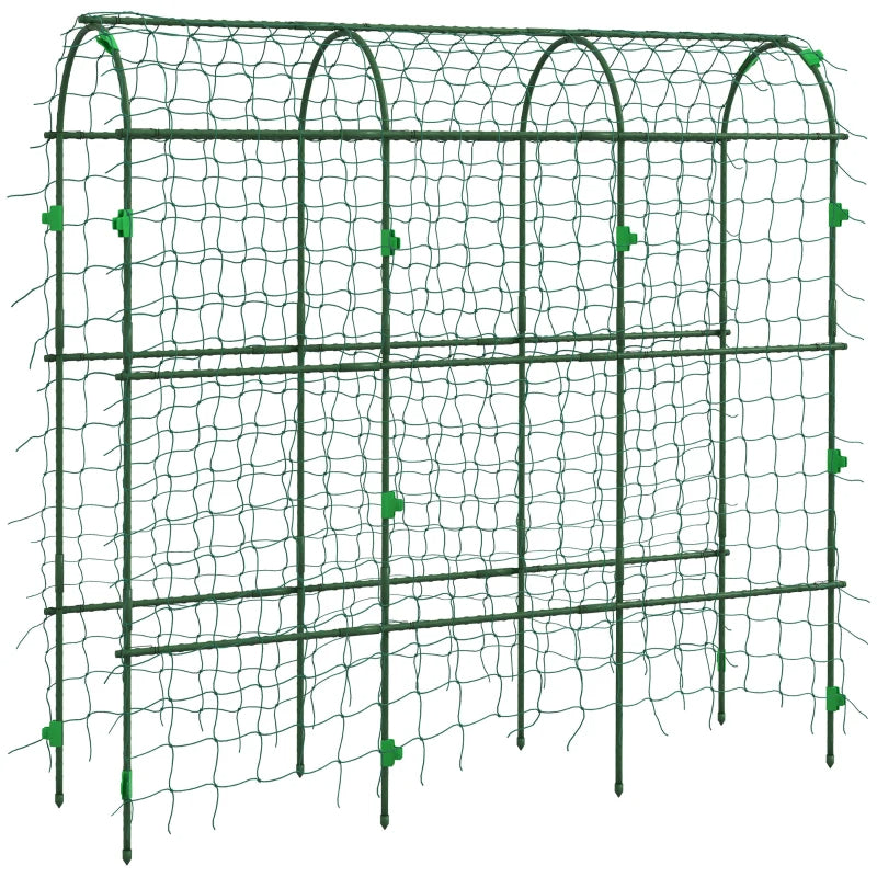 Metal Garden Trellis with Climbing Net, Arch A-Frame for Outdoor Plants, Green