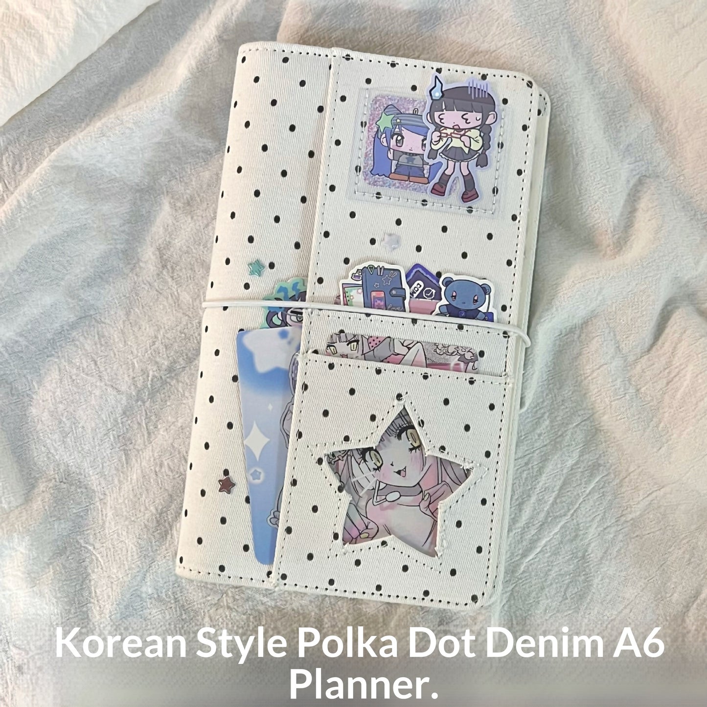 Korean-Style Polka Dot Fabric A6 Notebook - Loose Leaf, Creative Design
