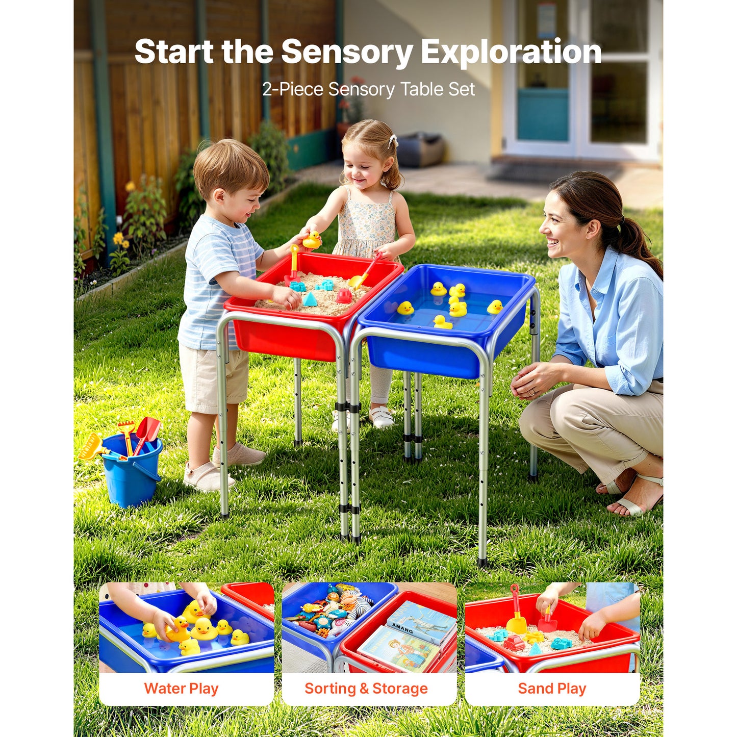 Kids Water and Sand Play Table with Storage Bins - Adjustable Sensory Toy
