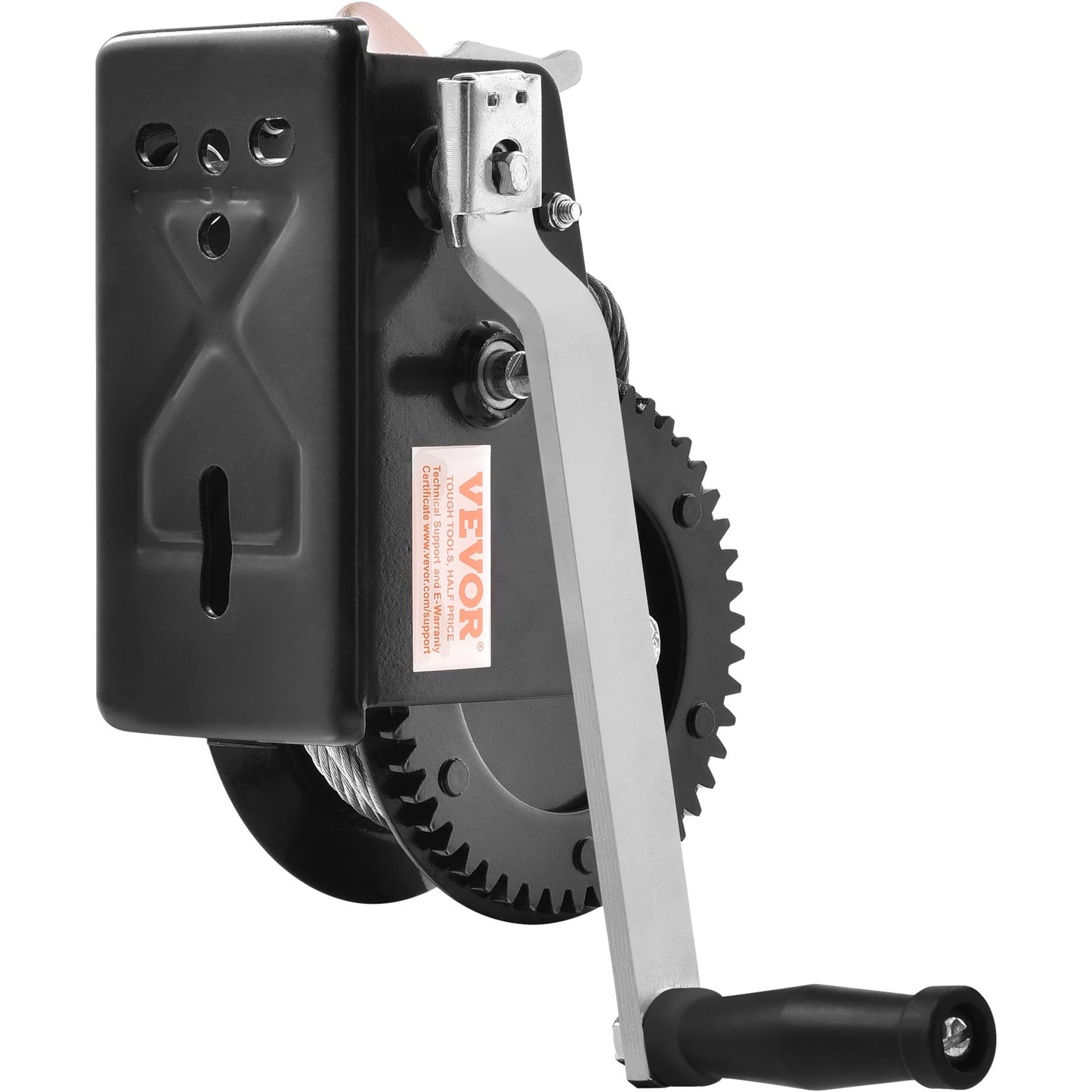 Heavy Duty Hand Winch 3500 lbs Capacity with 33 ft Steel Cable & Two-Way Ratchet - Black