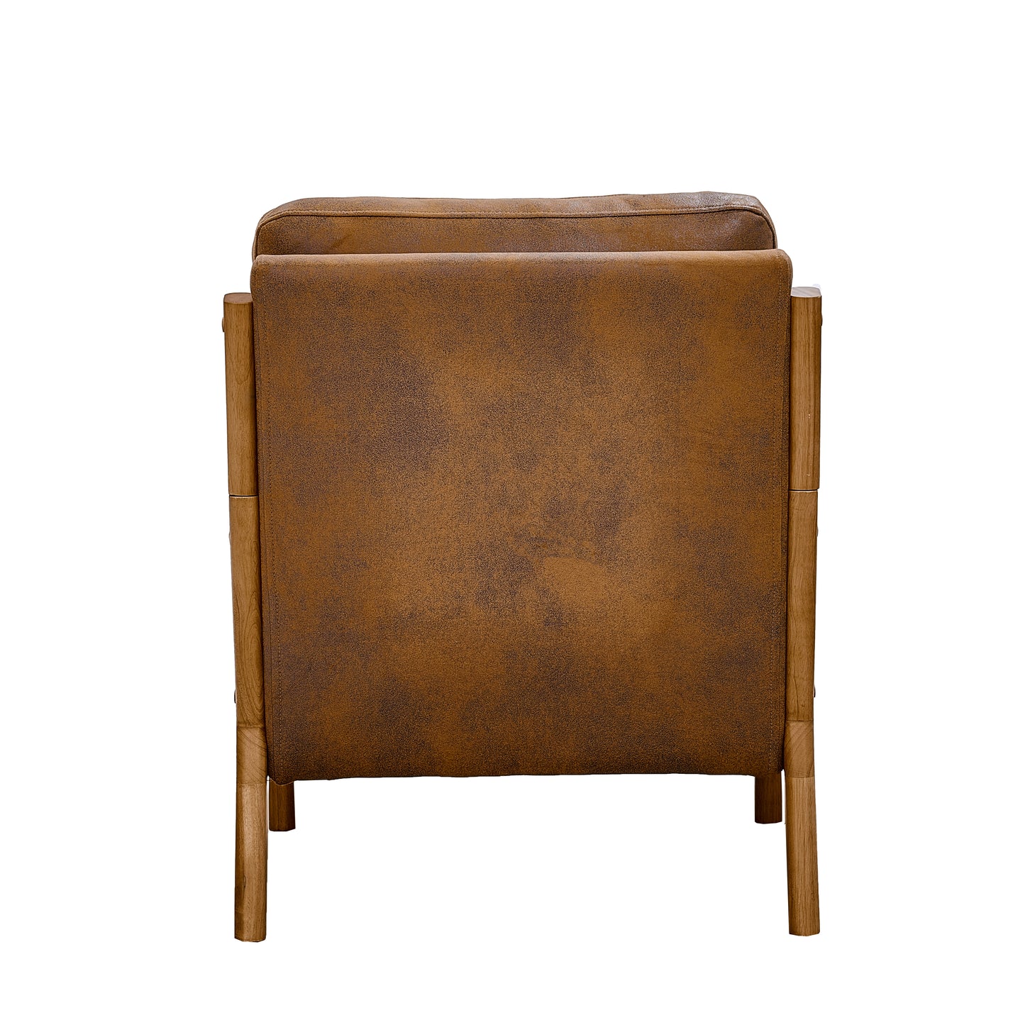 Mid-Century Modern Wood Armchair with Foil Fabric - Light Brown