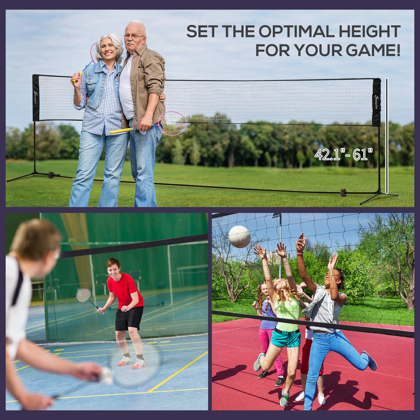 Adjustable Badminton Set with Volleyball and Pickleball Equipment