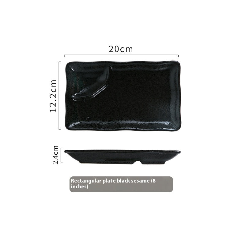 Rectangular Vinegar Dish & Dipping Grid Ceramic Plate for Kitchen