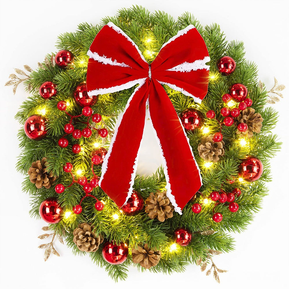 Christmas Artificial Flower Wreath with Striped Bow - 45cm Holiday Decor