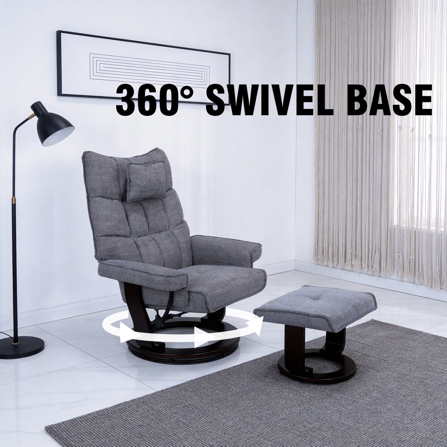 Massage Recliner Chair with Ottoman - Heated Chenille Fabric, Grey
