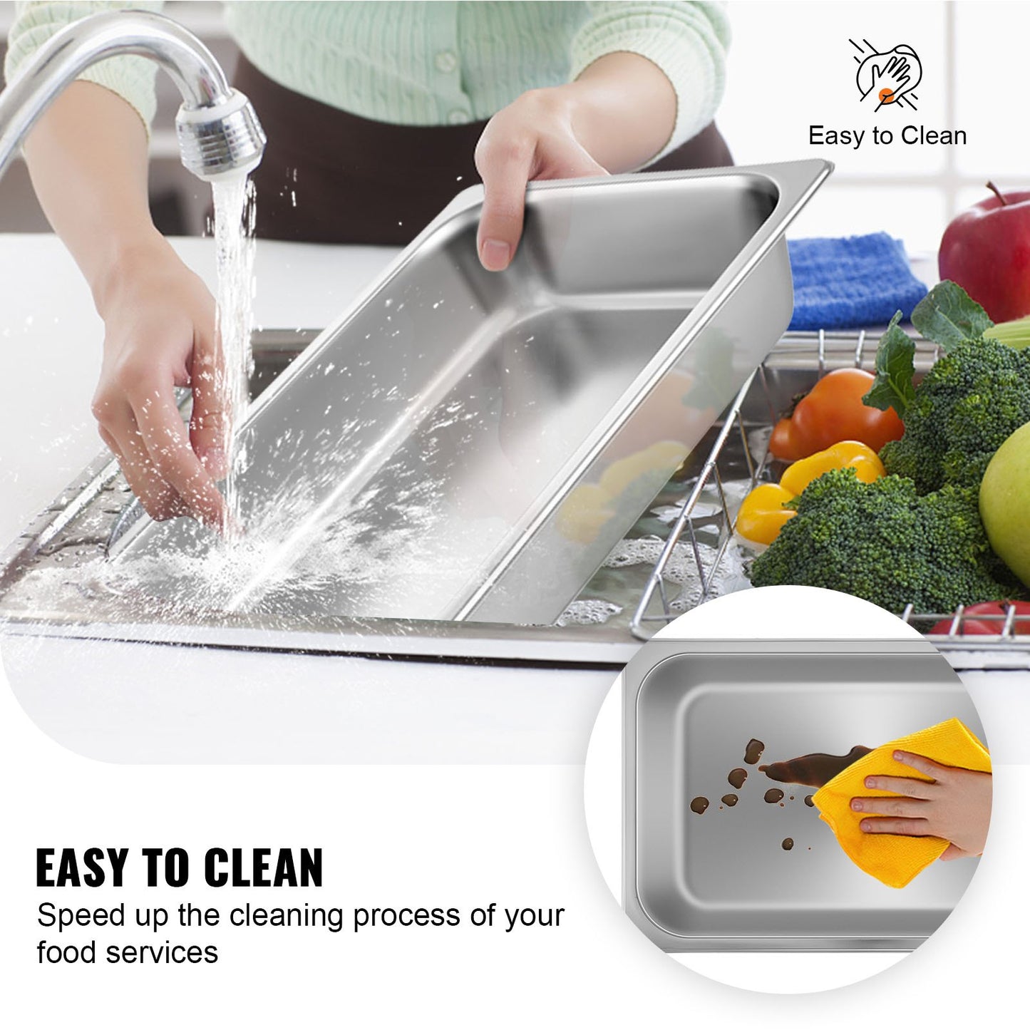 Full Size Stainless Steel Steam Table Pans - 6 Pack