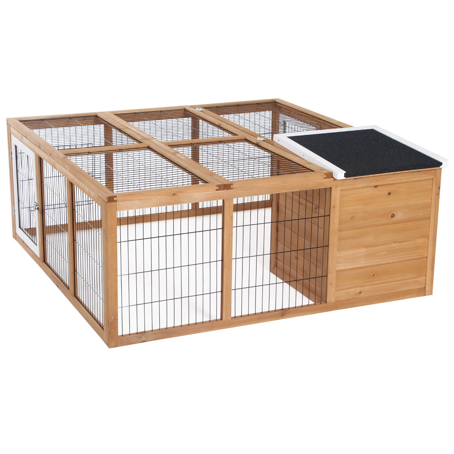 Outdoor Water-Resistant Wooden Rabbit Hutch with Enclosed Rest Area