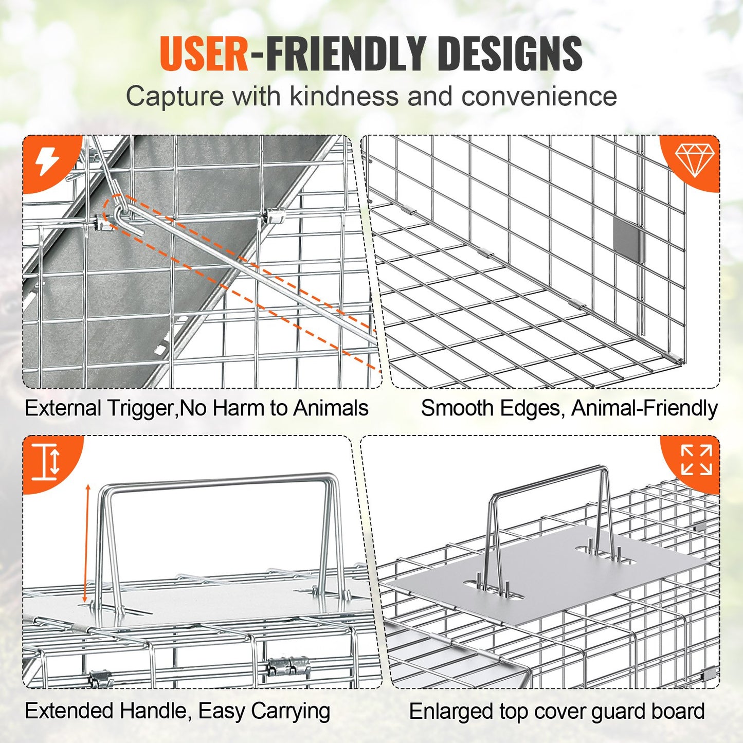 Humane Animal Cage Trap 31x10x12 Inches for Cats Raccoons Rabbits Squirrels