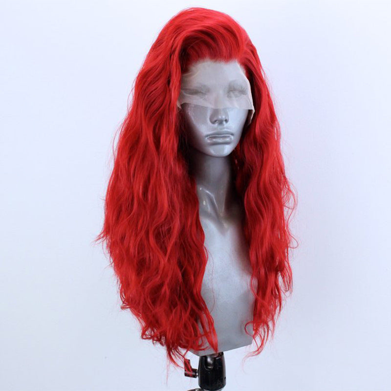 Red Curly Synthetic Wig with Half-Hand Crocheted Lace for Cosplay & Fashion