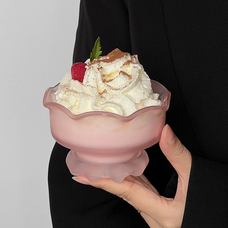 Pink Flowered Glass Dessert Cup - High Footed, 250ML, Set of 1 or 2