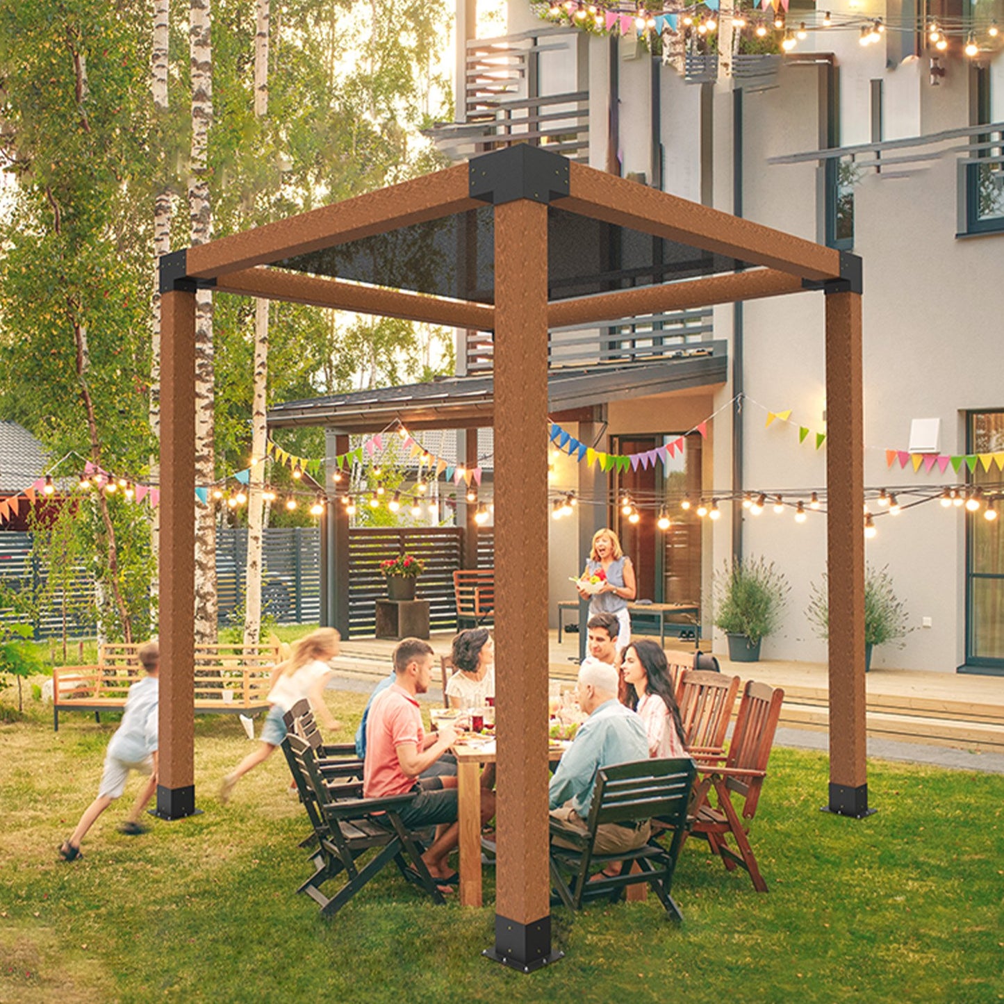 6x6 Inch Pergola Bracket Kit - 3-Way Corner Support for Wooden Beams, Black