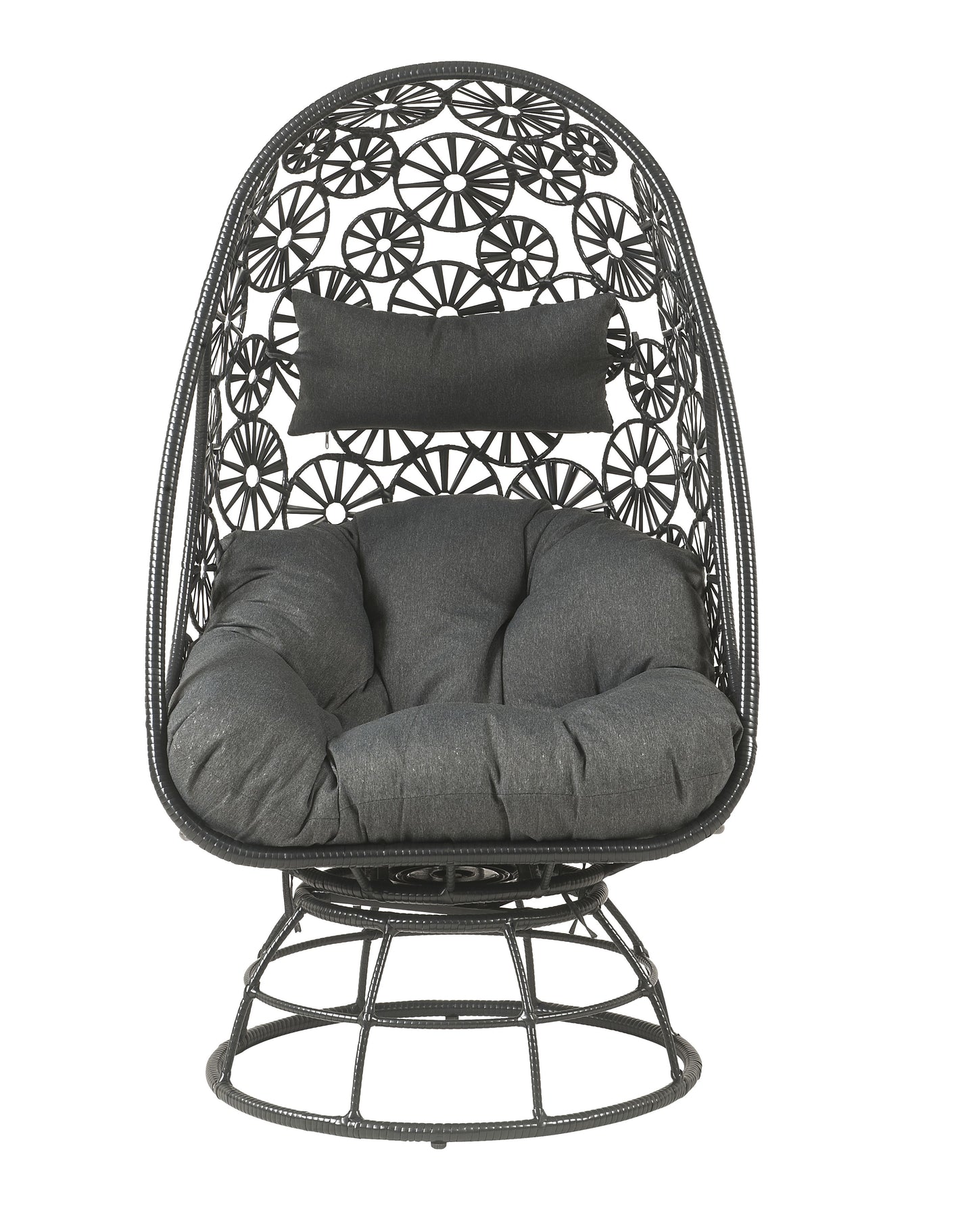 Patio Lounge Chair with Charcoal Fabric & Side Table - Black Wicker