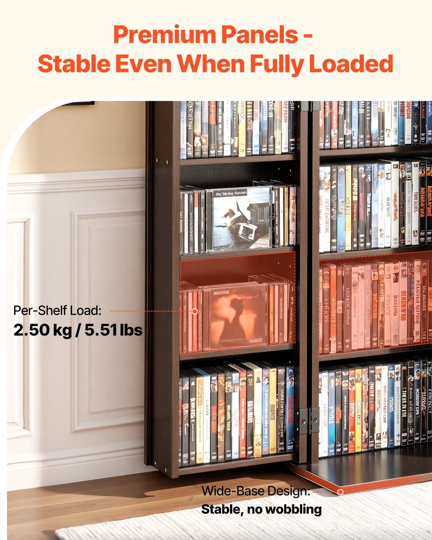 Multimedia Storage Cabinet 4-Tier DVD & CD Organizer with Lock, Brown