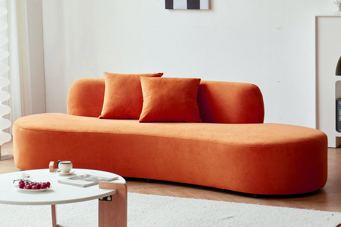 90 Curved Sofa With Throw Pillows, 4 Seater Luxury Velvet Couch Half