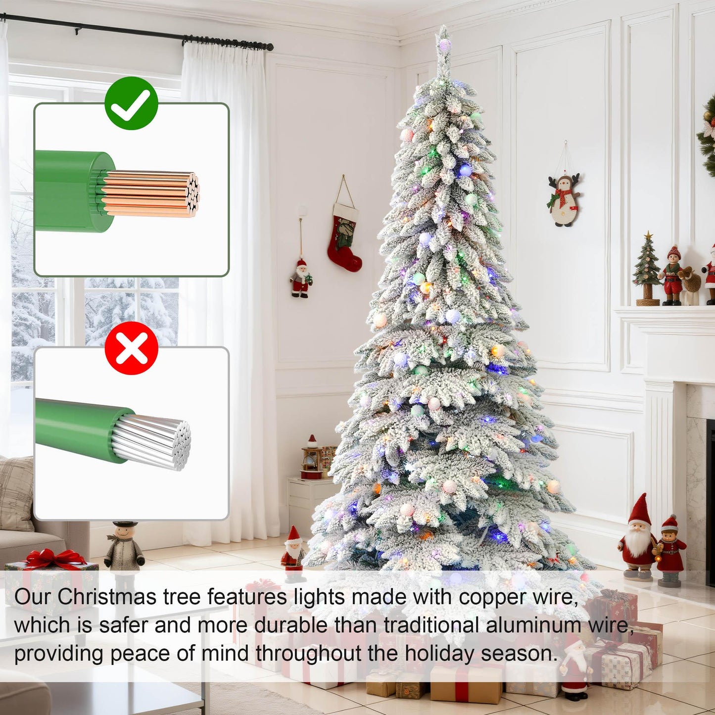 Pre-Lit Snow-Flocked Christmas Tree for Festive Home Decoration