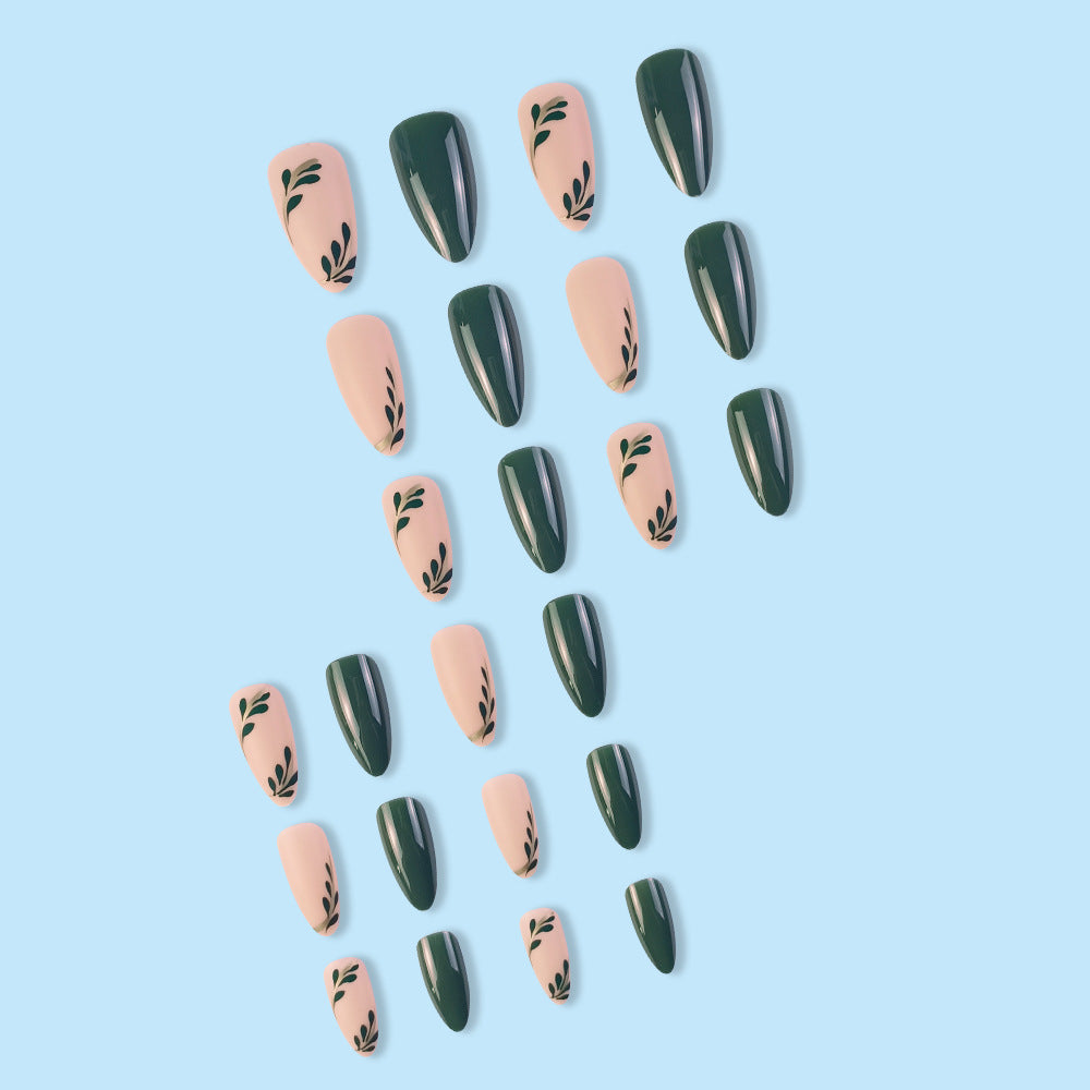 Green Leaf Nail Art Patches - Removable Fake Nail Stickers for Ladies