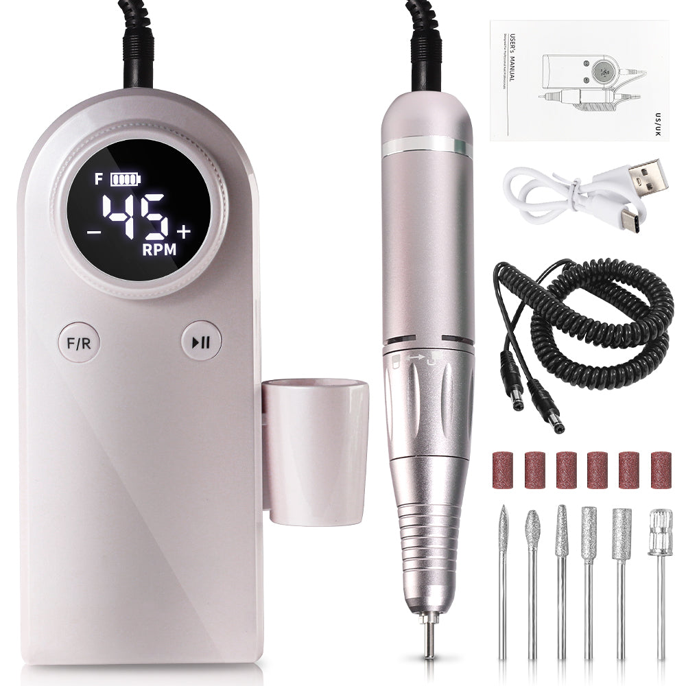 45000RPM Professional Electric Nail Drill Kit - Portable Rechargeable File