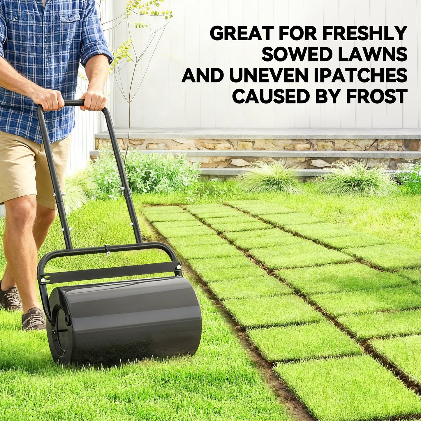 20-Inch Tow-Behind Lawn Roller with 10 Gallon Water/Sand Capacity for Flattening Sod