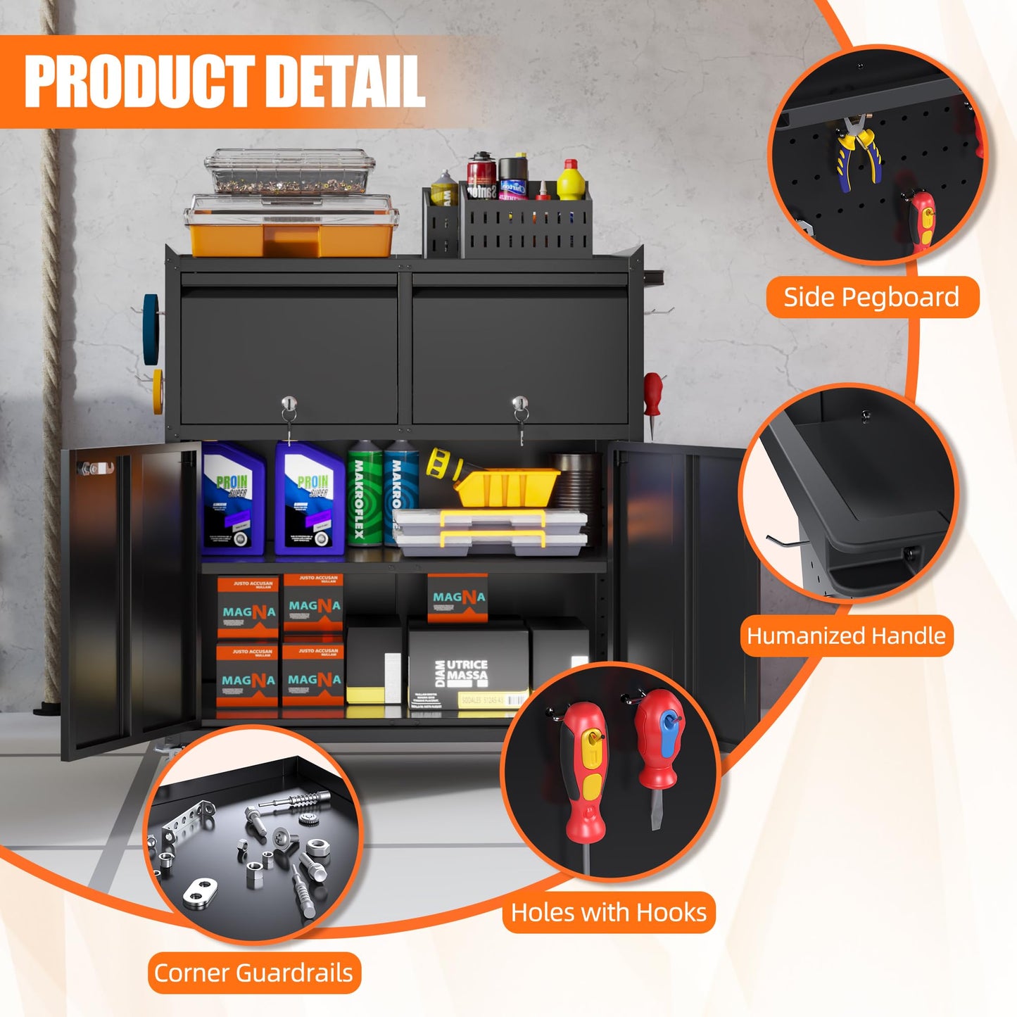 Aobabo Rolling Metal Storage Cabinet With Wheels, Heavy Duty Steel