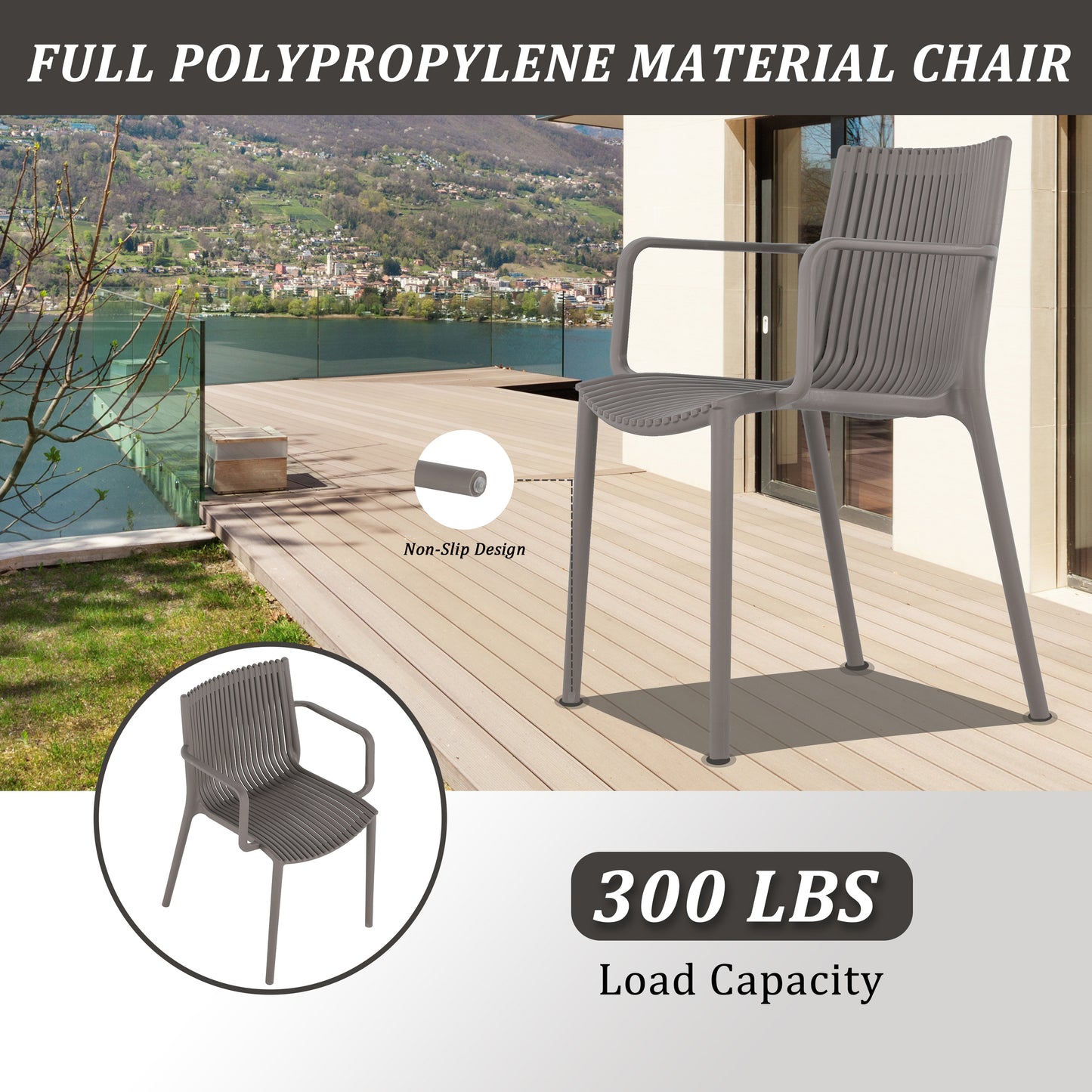 4-Piece Warm Grey Stackable Armchair & Round Table Set - Indoor/Outdoor