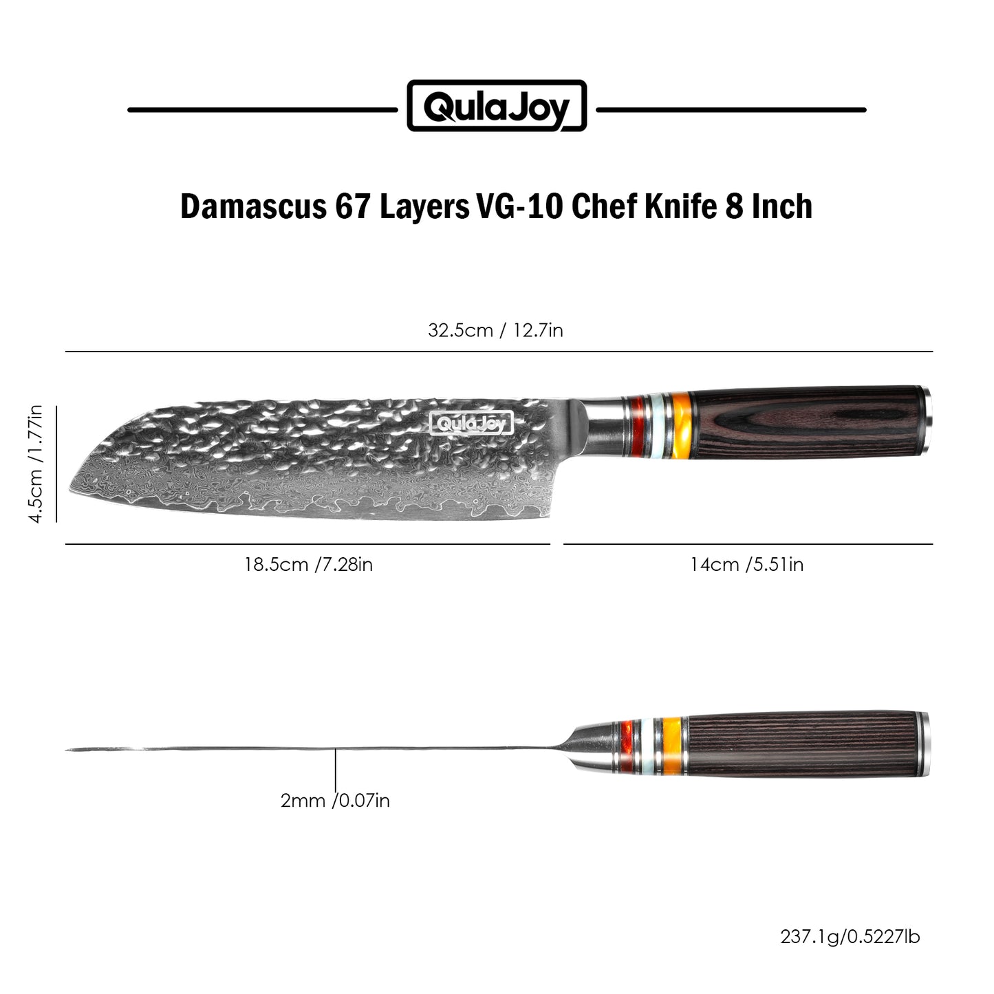 7-Inch Nakiri Chef Knife - Japanese Damascus VG-10 Steel, Pakkawood Handle