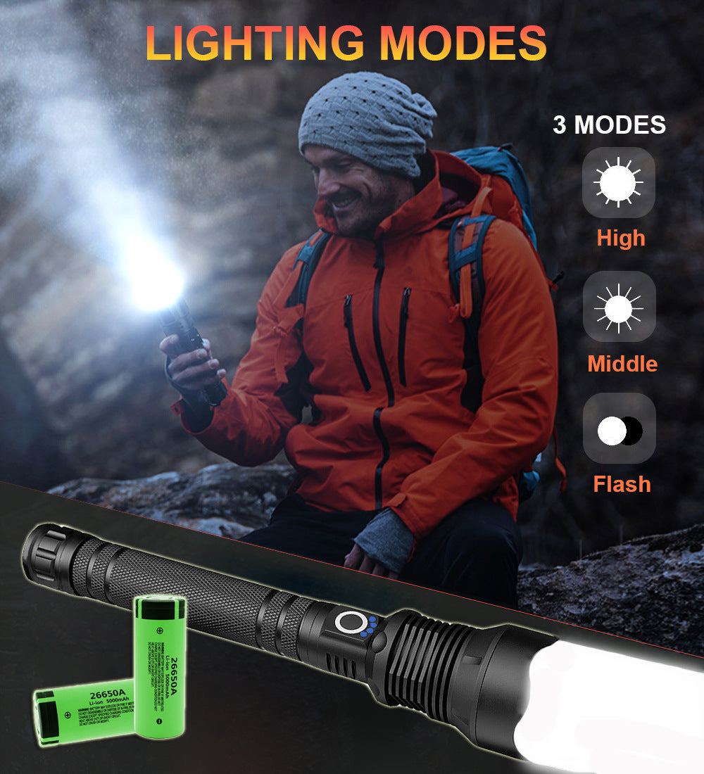 Aluminum Alloy Telescopic Zoom Flashlight with USB Charging - High-Intensity XHP70