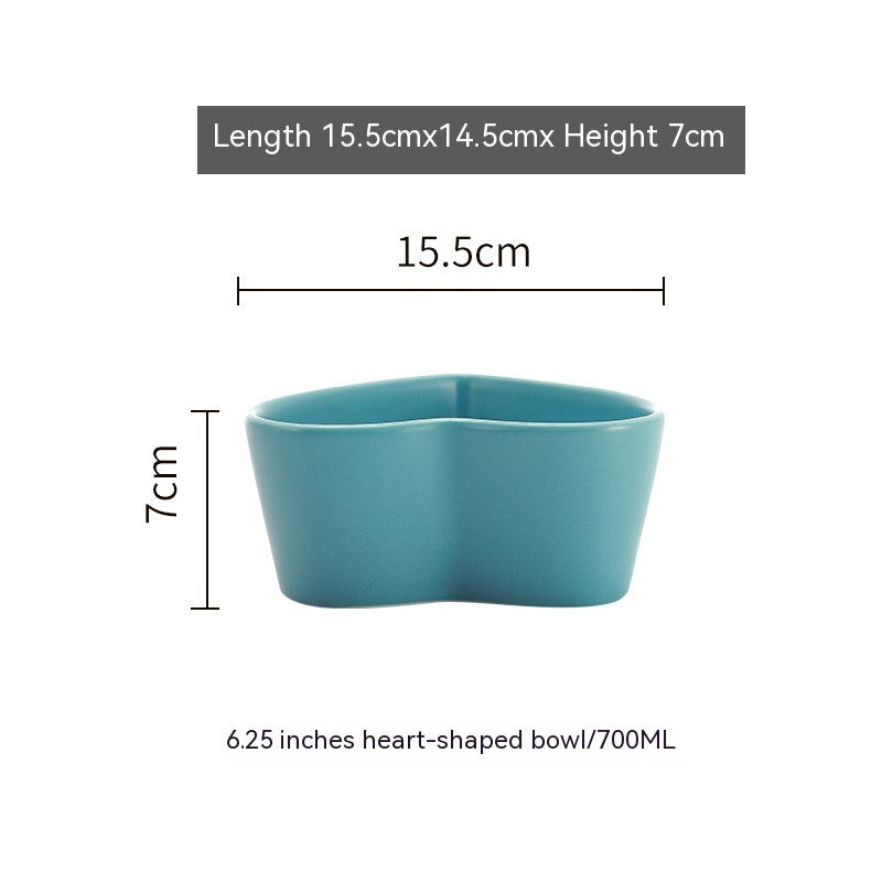 Heart-Shaped Porcelain Salad Bowl - Irregular Design, 6 Inches, Multiple Colors