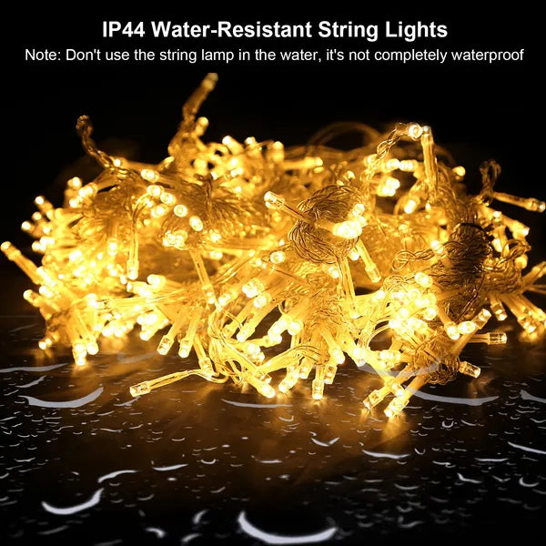 300 LED Warm White String Curtain Lights - IP44 Waterproof