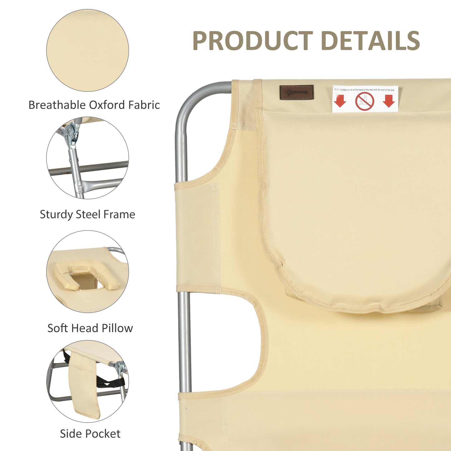 Adjustable Tanning Chair with Face Hole - Beige Folding Lounger