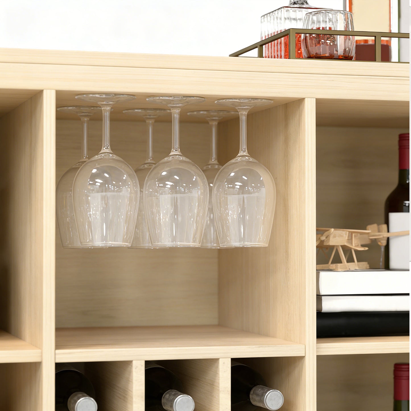 Wine Bar Cabinet With 2 Doors Buffet Storage Liquor Rack And Glass