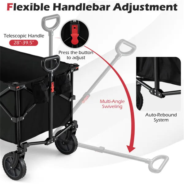 Black 400 Lbs Heavy-Duty Collapsible Wagon Cart With All-Terrain