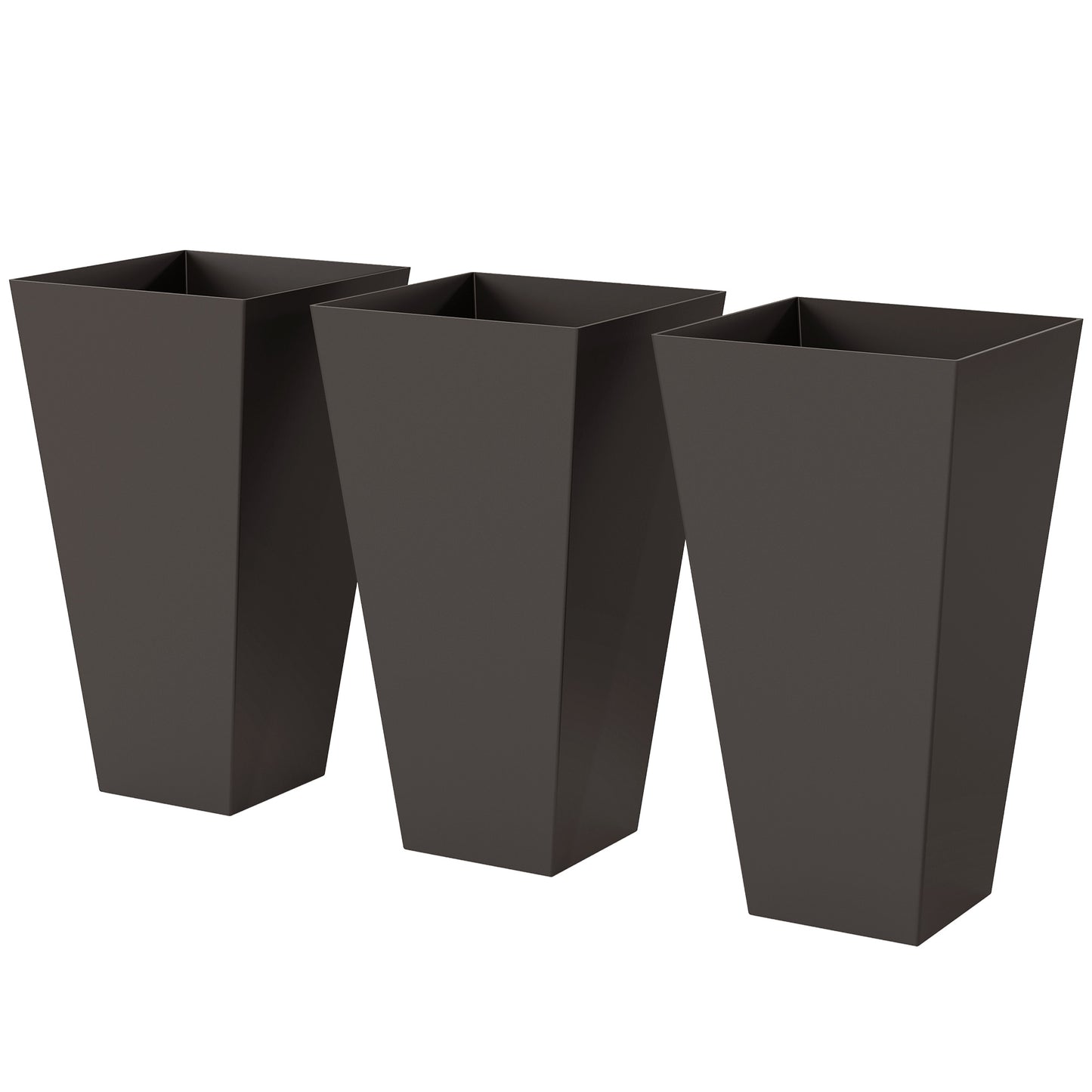 28ft Tall Plastic Garden Planters Set of 3 Square Outdoor Indoor Flower Pots - Brown
