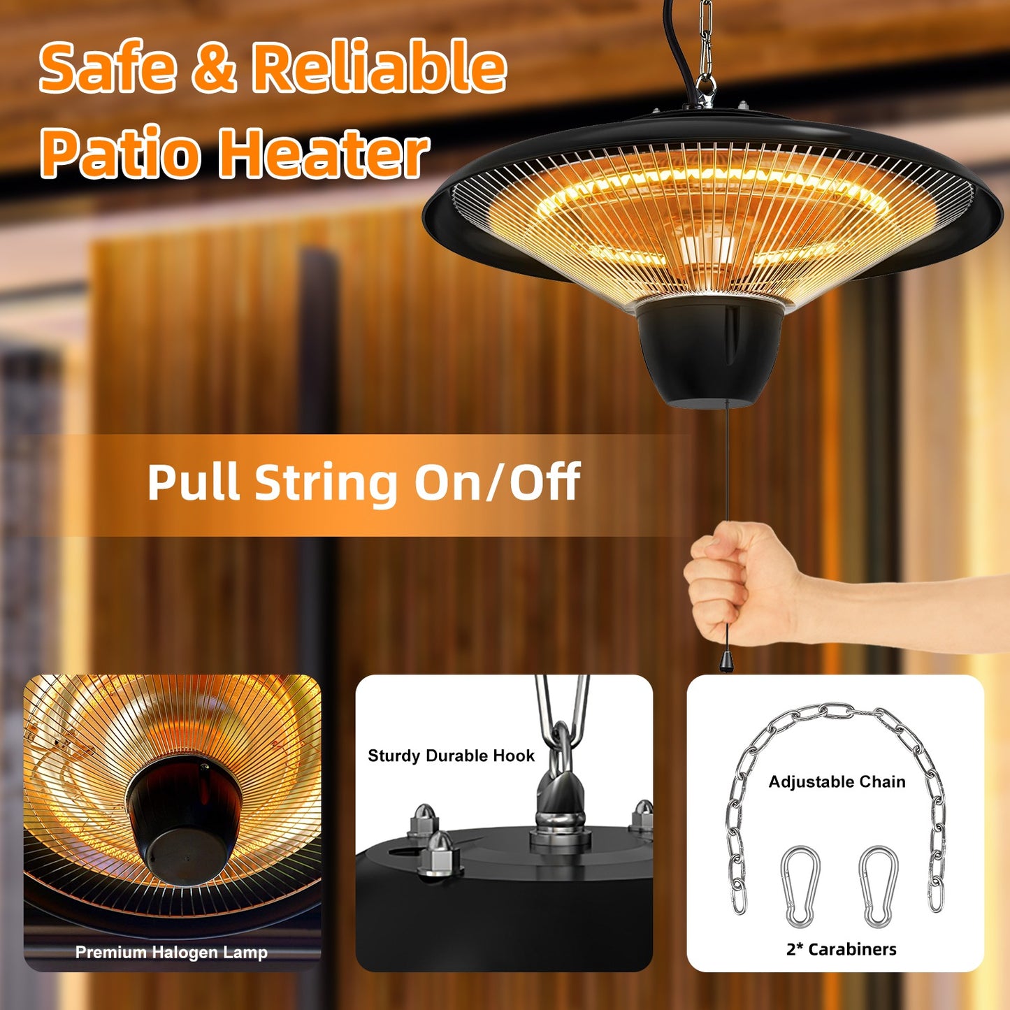1500W Outdoor Hanging Patio Heater with Waterproof IP23 & Quiet Operation
