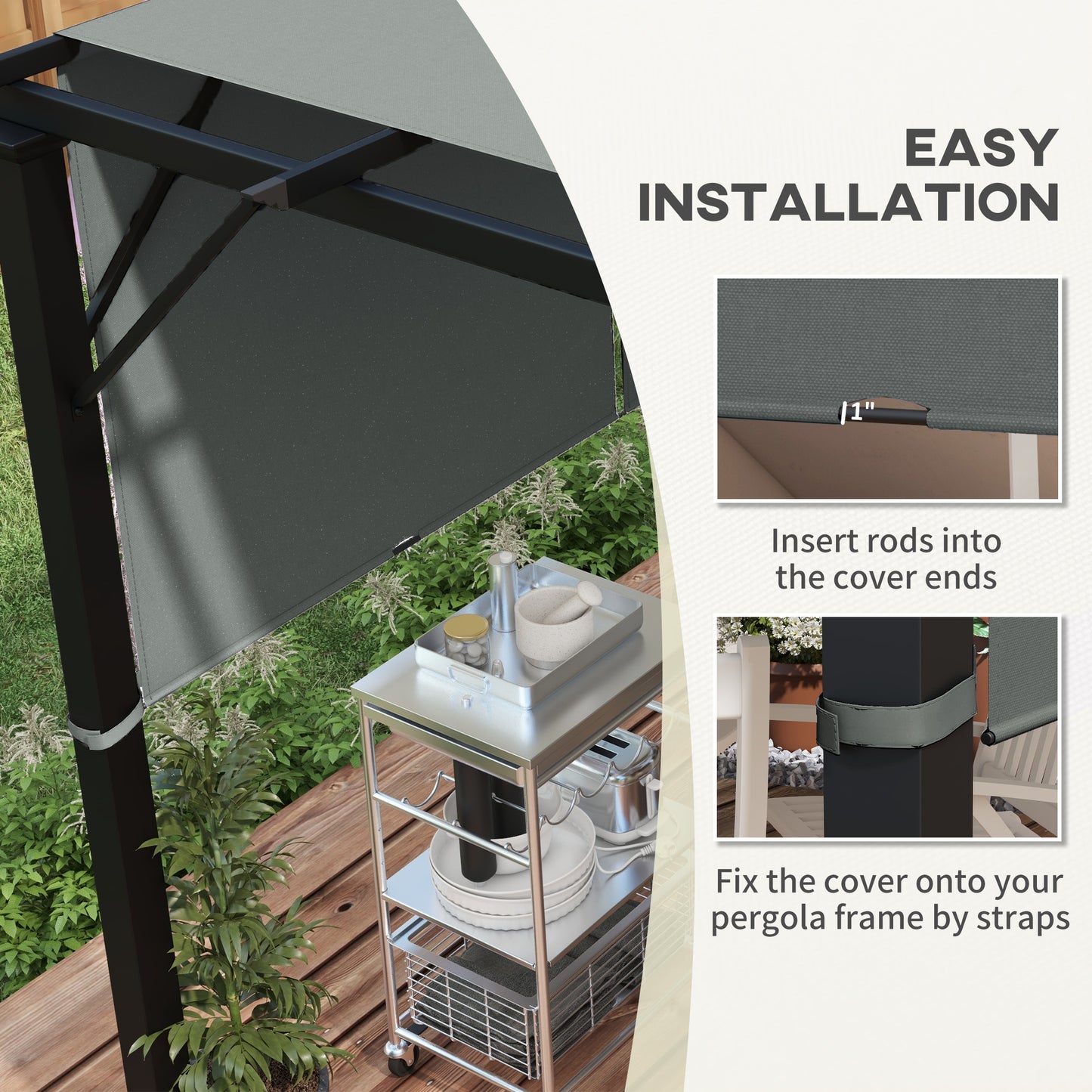 Pergola Replacement Canopy - UV Protection Shade Cover 10x10ft - Dark Gray