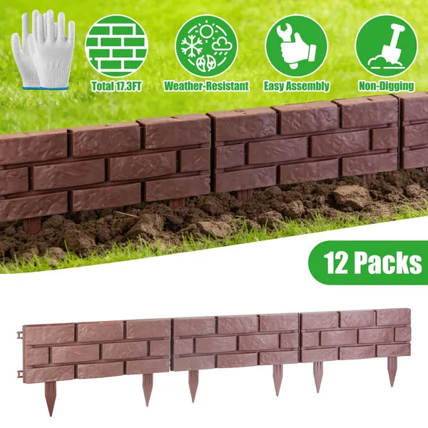 12PCS Stone Effect Garden Edging Flexible Landscape Border Fence PP