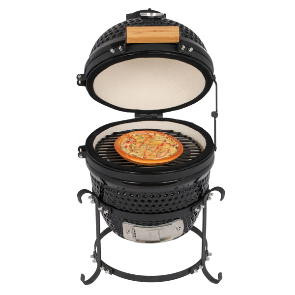 13in Round Charcoal Ceramic Grill Black for Outdoor Barbecue