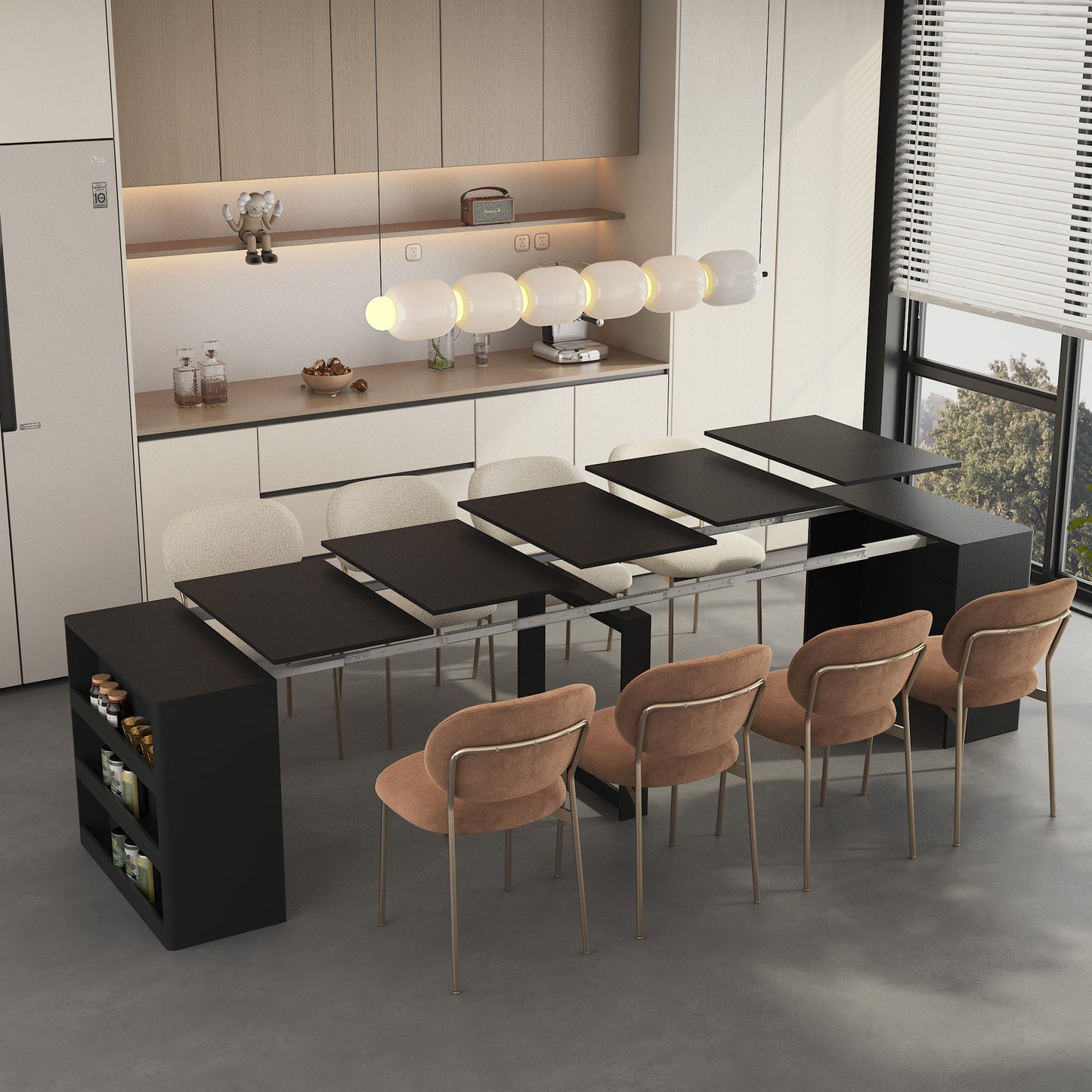 Extendable Foldable Dining Room Table For 1-10 People, Wood