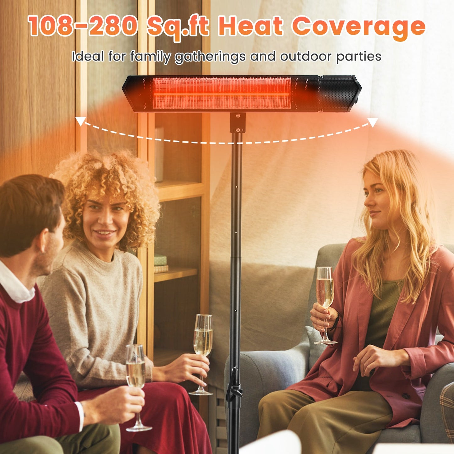 1500W Infrared Patio Heater with Stand and Wall Mount - Waterproof Outdoor Space Heater with Remote Control