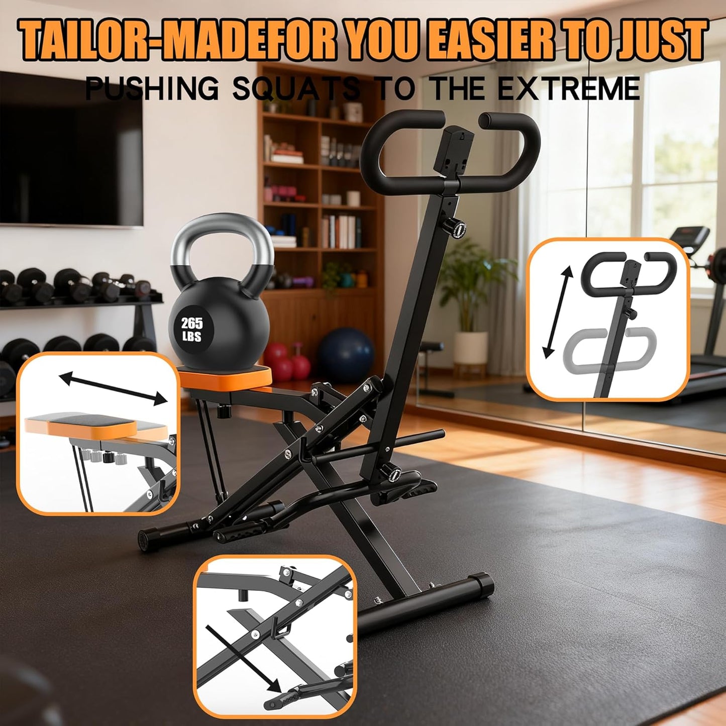 Squat Machine for Home Gym - Foldable Glutes Trainer with Resistance Bands