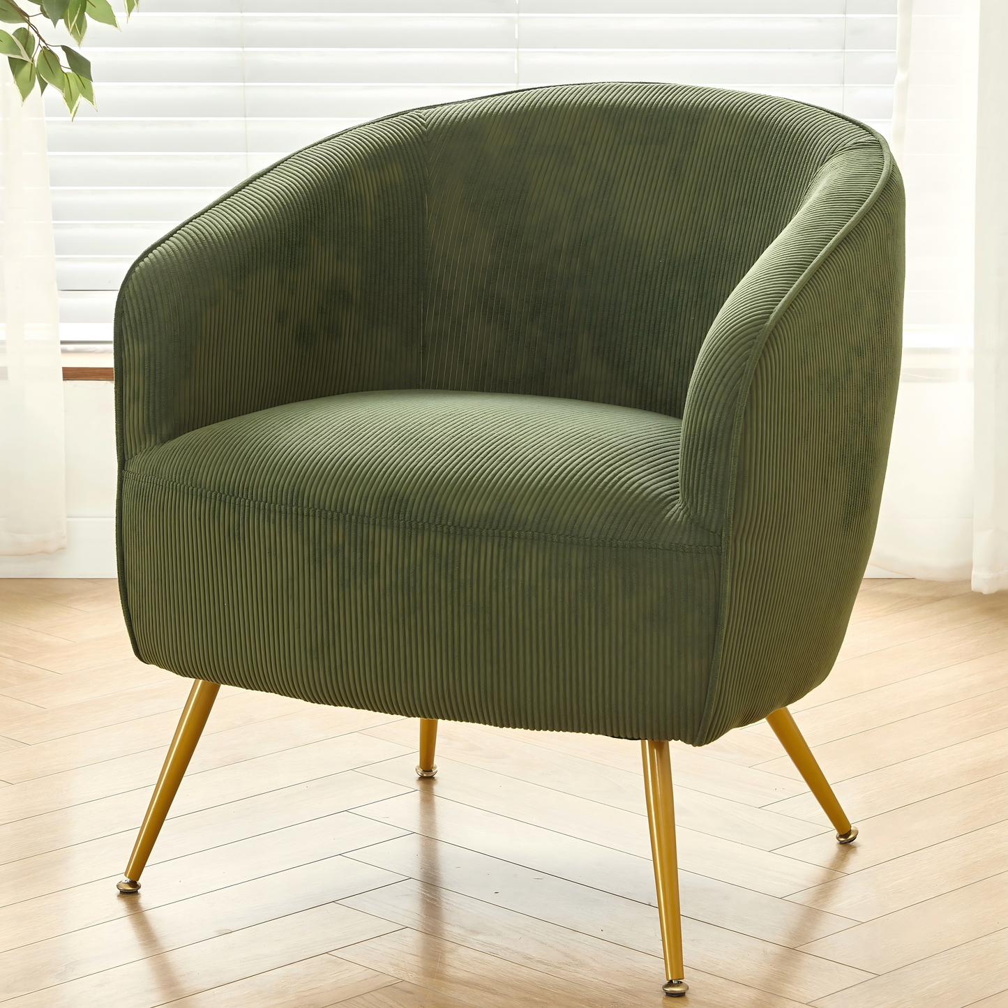 Corduroy Accent Chair With Gold Metal Legs, Modern Upholstered