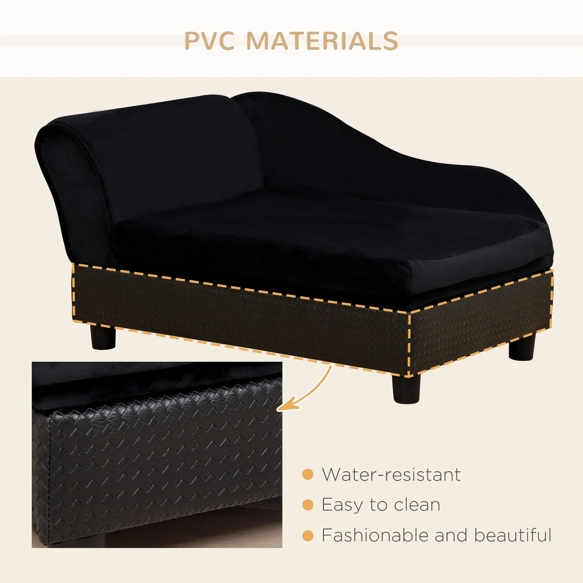 Small Dog Bed with Hidden Storage and Foam Cushion - Modern Pet Sofa, Black