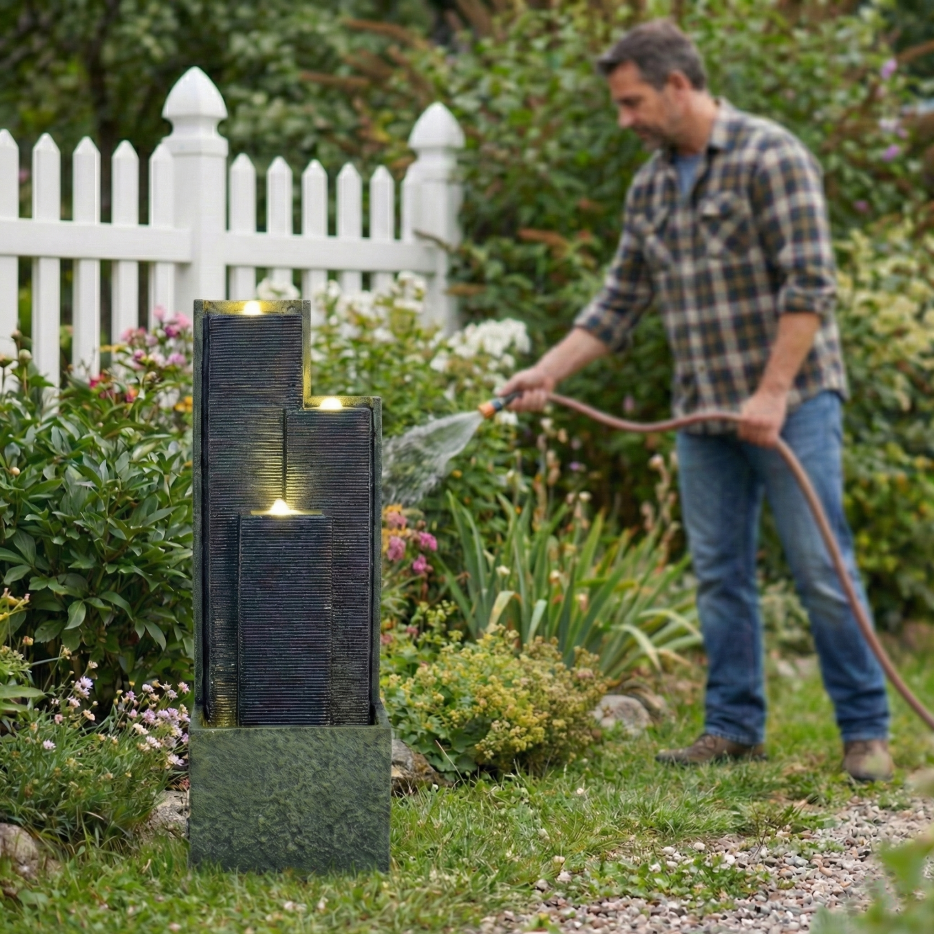 39-inch Outdoor Water Fountain with LED Lights - Garden Patio Lawn Decor