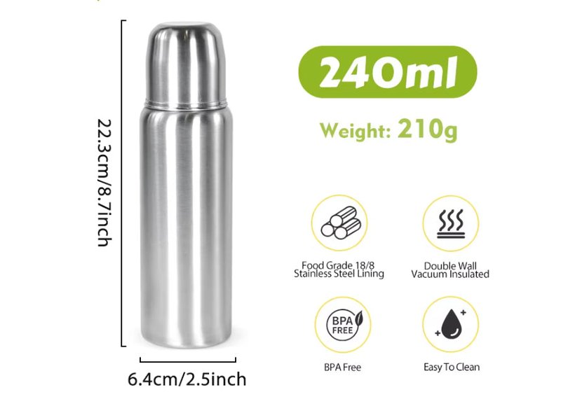 Lightweight 240ml Food-Grade Baby Bottle Stainless Steel Insulated