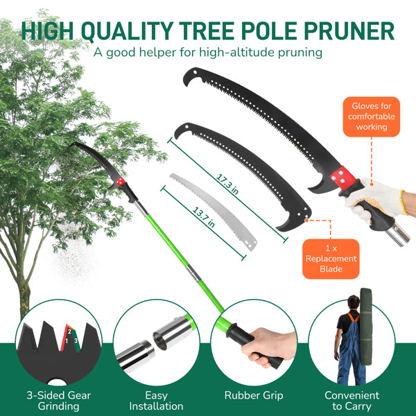 26ft Manual Pole Saw Tree Trimmer Kit with Portable Bag & Spiral Splicing