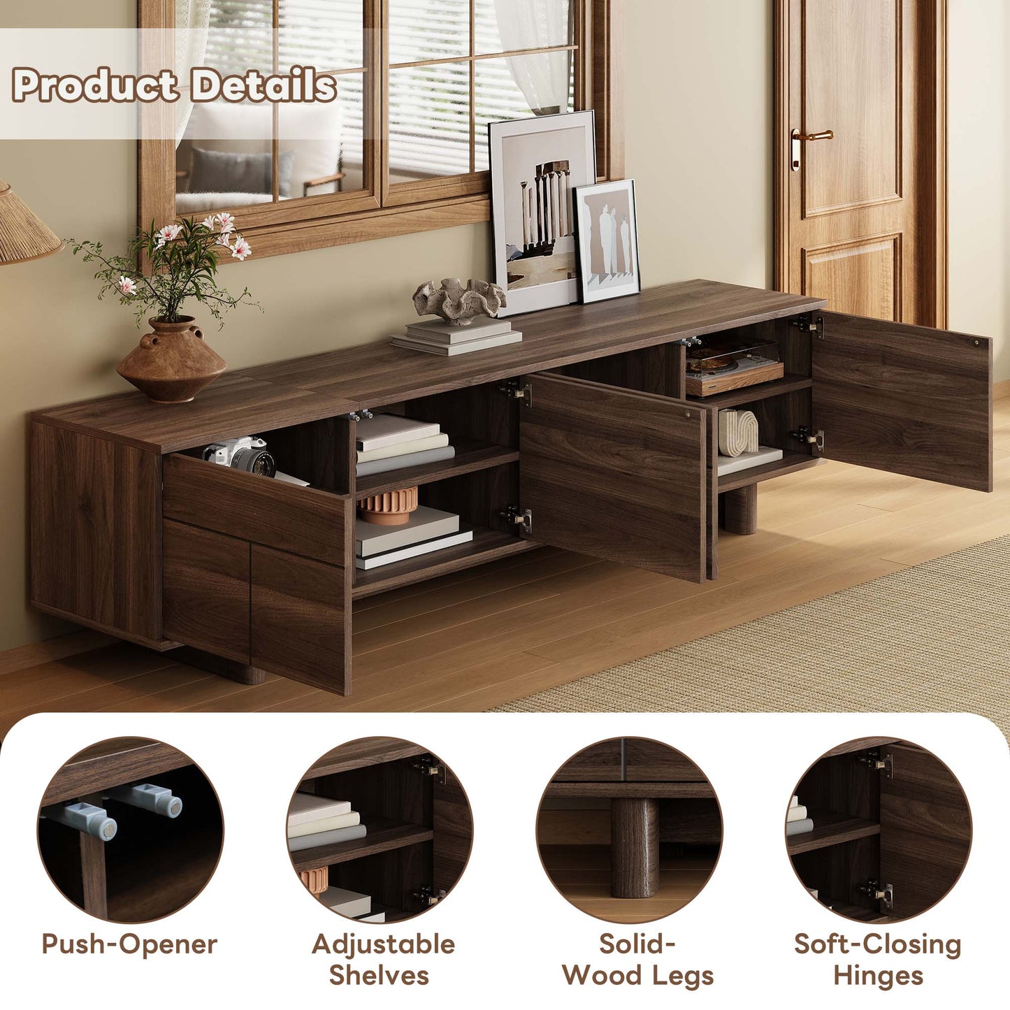 Modern 78-Inch TV Stand for TVs up to 85" - Dark Brown