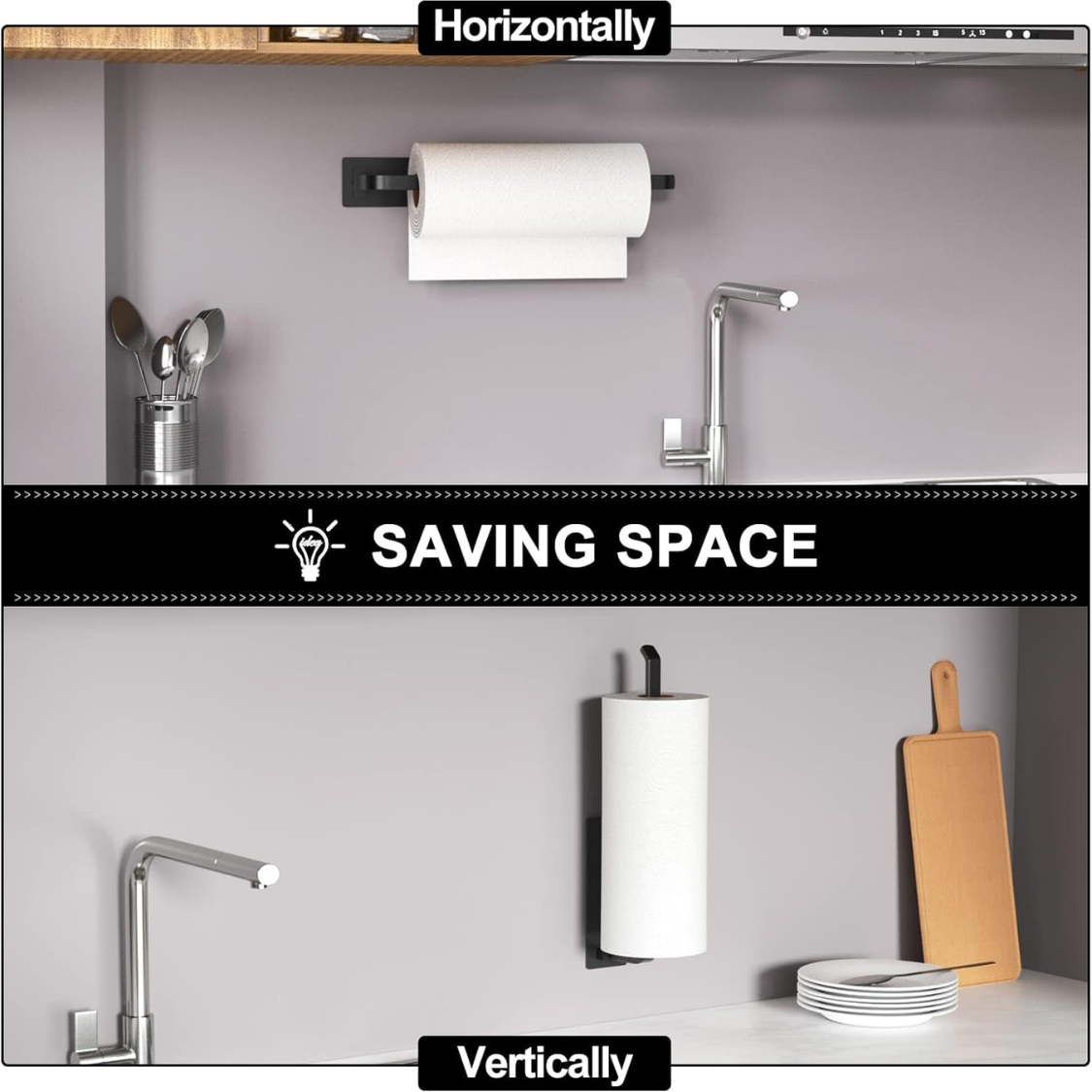 Paper Towel Holder Self Adhesive Or Drilling Matte Black Upgraded